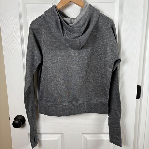 Champion Duo Dry Gray Cropped‎ Hoodie Women's M Funnel Neck Athleisure Sporty - Picture 2 of 9